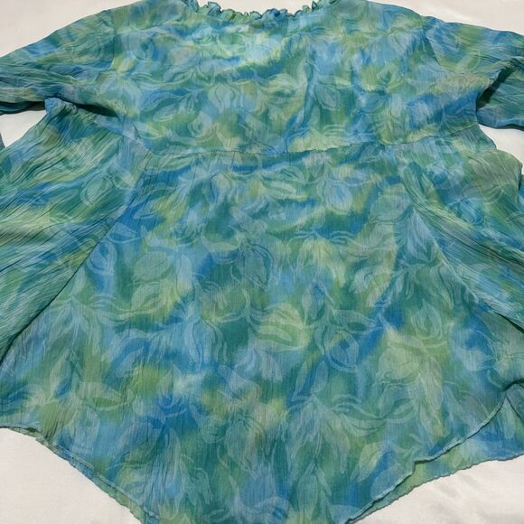 Coldwater Creek Top Button Up Swim Cover Up Aqua Blue Floral Sheer Lightweight - Picture 8 of 10